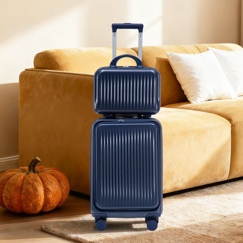 Luggage Set With Cosmetic Case, Combination Lock, Front Opening Design