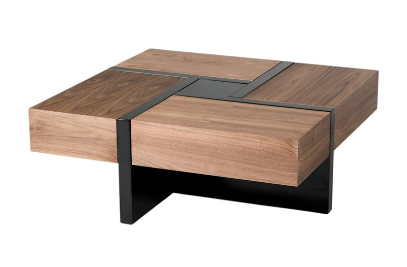 Square Coffee Table With Four Drawers - Brown And Black