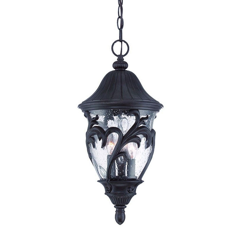 Three Light Leaf Detail Hanging Light - Matte Black