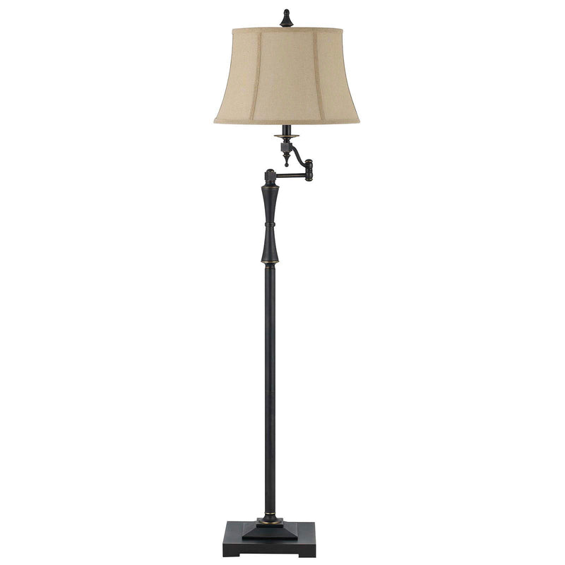 Swing Arm Floor Lamp With Brown Square Shade - Bronze
