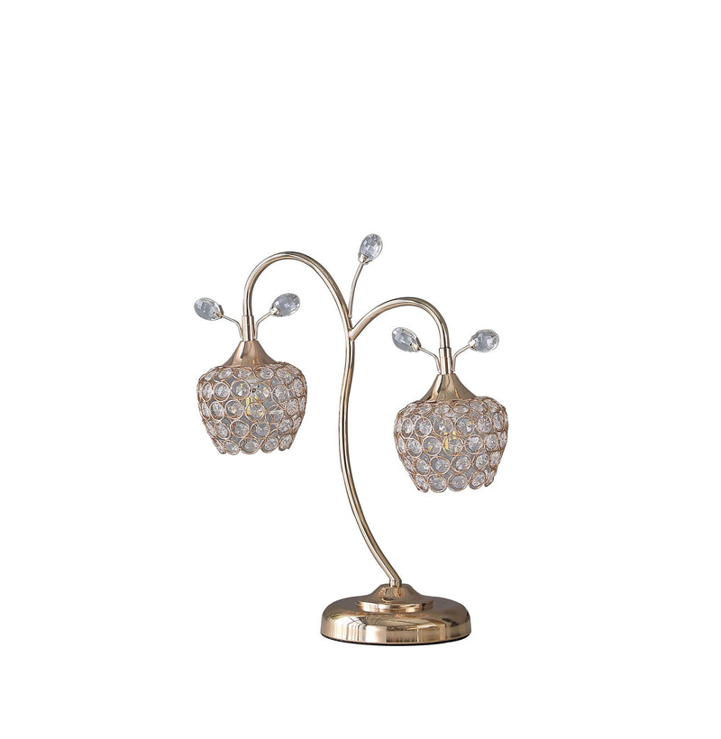 Two Light Bedside Table Lamp With Clear Novelty Shade - Gold