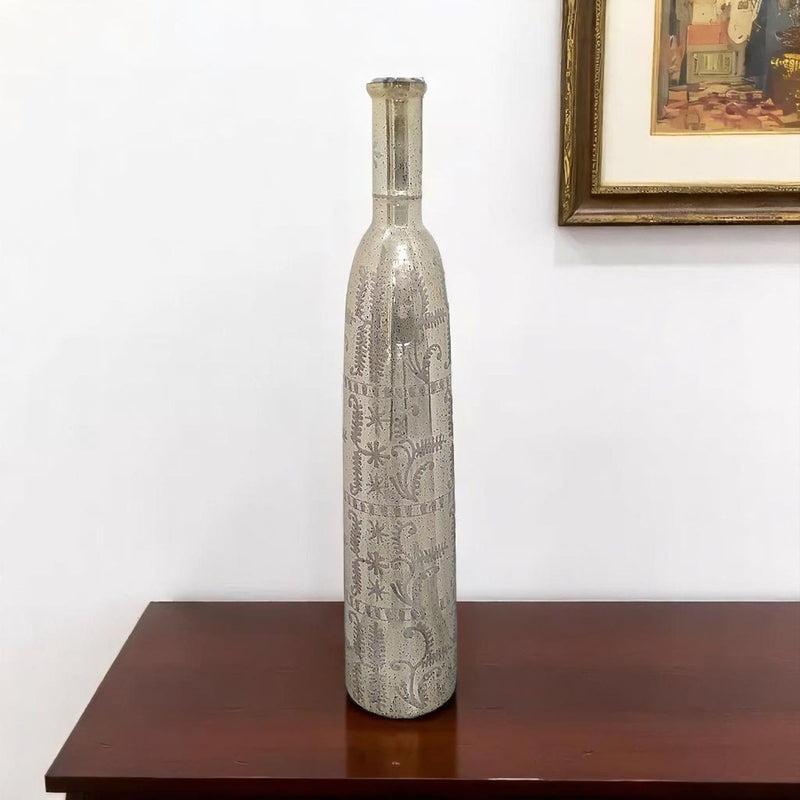 Floral Cylinder Floor Vase - Silver