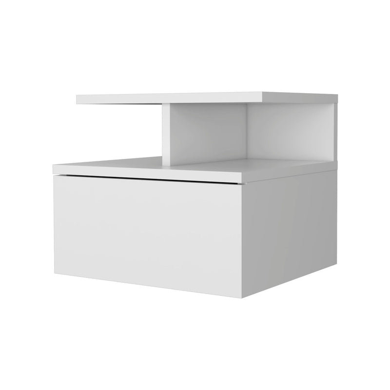 Wood One Drawer Floating Nightstand - White
