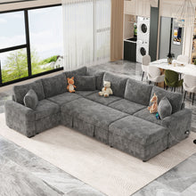 Load image into Gallery viewer, Sectional Sofa Pull-Out Sofa Bed Sleeper With A Storage Ottoman, Three Pillows And Charging Devices For Living Room
