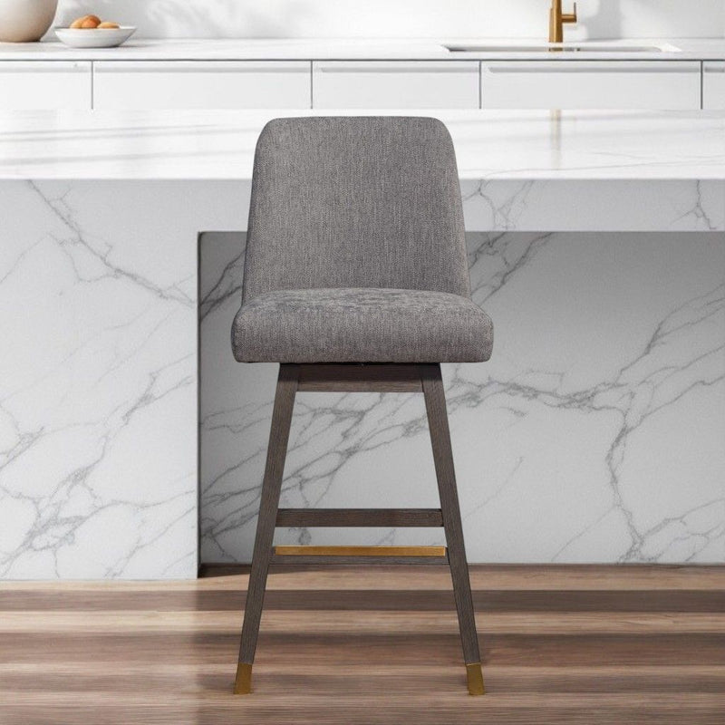 Upholstered And Solid Wood Swivel Bar Chair - Gray And Brown