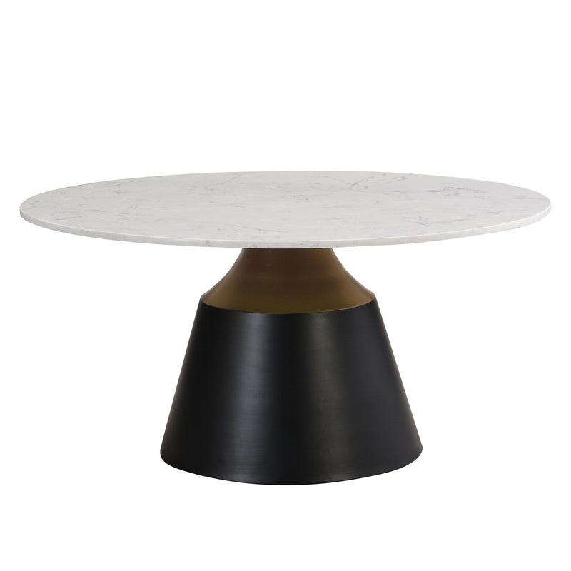 Faux Marble Steel Round Pedestal Coffee Table - White / Black
