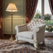 Load image into Gallery viewer, Two Tone Fabric Striped Arm Chair - Ivory And Antique Pearl
