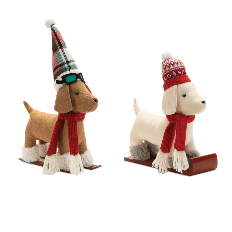 Fabric Dog Figurine (Set of 2) - Red / White / Green