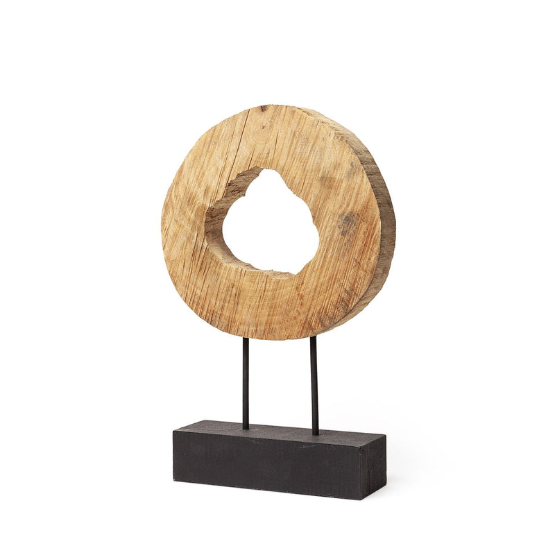 Log Cross Section Tabletop Sculpture - Brown / Black