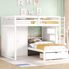 Load image into Gallery viewer, Full Over Twin Bunk Bed with Wardrobe, Drawers, White
