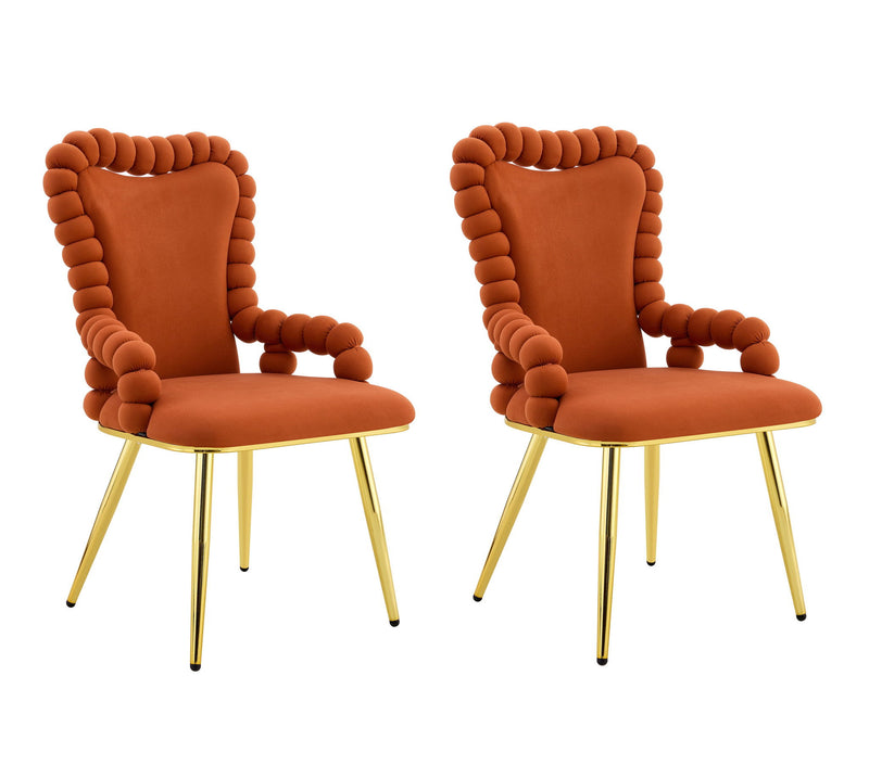 Velvet Metal Partially Open Back Dining Arm Chairs (Set of 2) - Brown / Gold