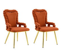 Load image into Gallery viewer, Velvet Metal Partially Open Back Dining Arm Chairs (Set of 2) - Brown / Gold
