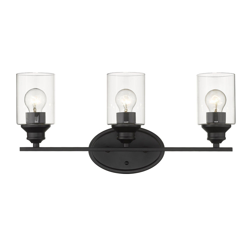 Three Light Wall Light With Clear Glass Shade - Matte Black