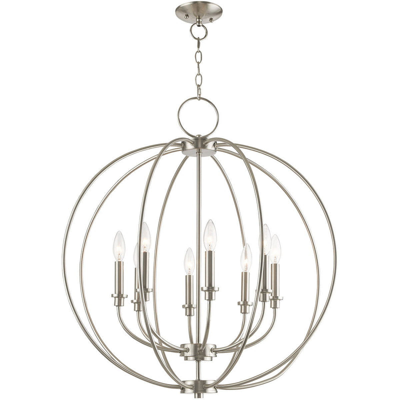 30" Eight Light Dimmable Chandelier With Shades - Nickel