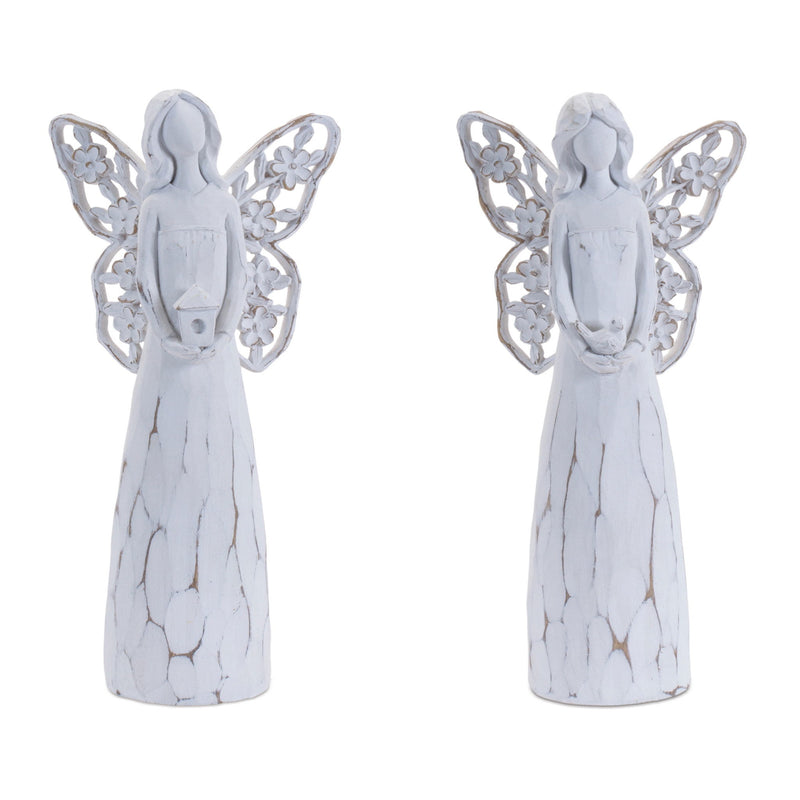 Poly Floral Wing Angel Figurines (Set of 4) - White