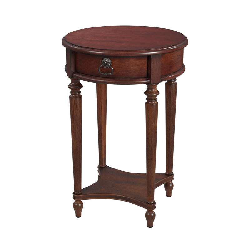 Distressed Wood Round End Table With Drawer And Shelf - Brown