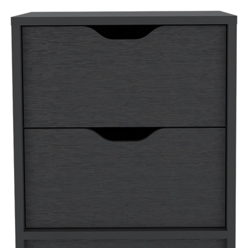 16.1" x 14.3" x 18.9" Two Drawer Faux Wood Nightstand - Black