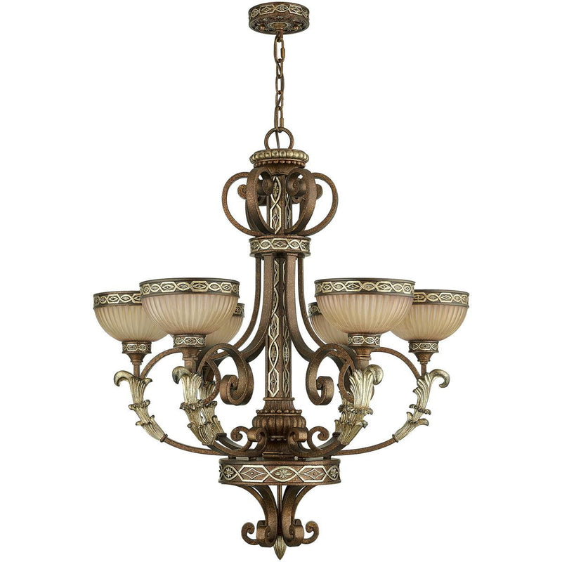 35" Six Light Metal Dimmable Chandelier With Shades - Bronze