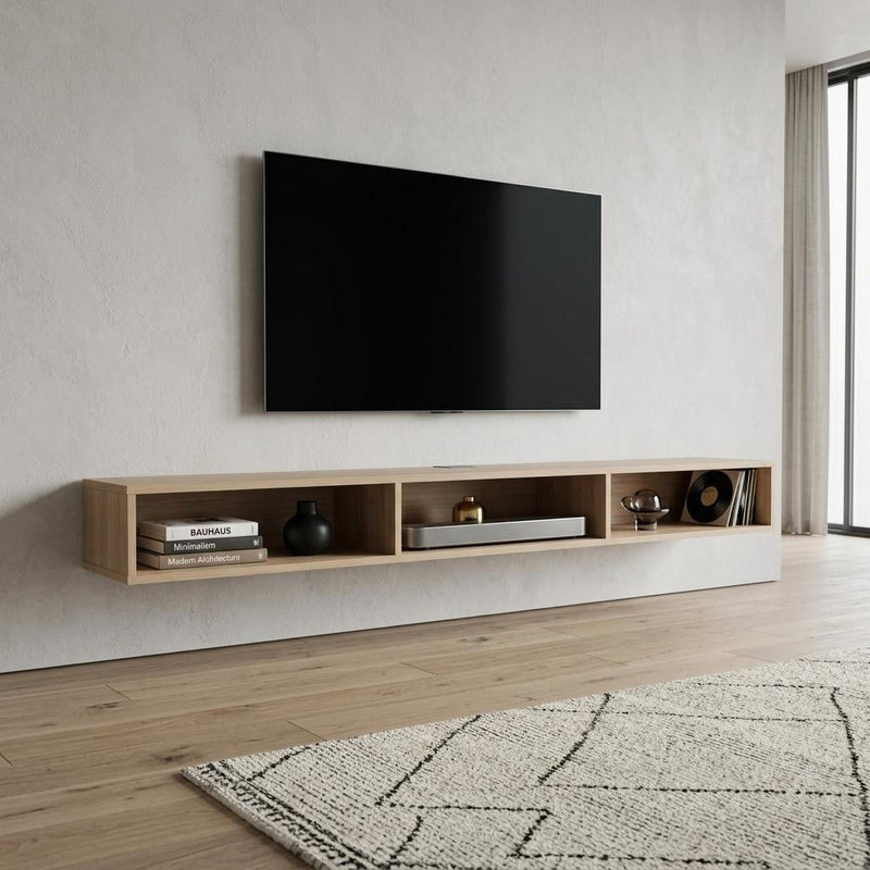 Enclosed Open Storage Entertainment Center - Beige