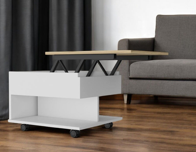 22" Wood Lift Top Coffee Table With Two Shelves - White