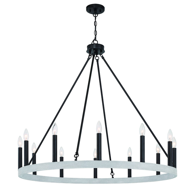 Candle Style Twelve Light Metal Dimmable Chandelier - Black / White