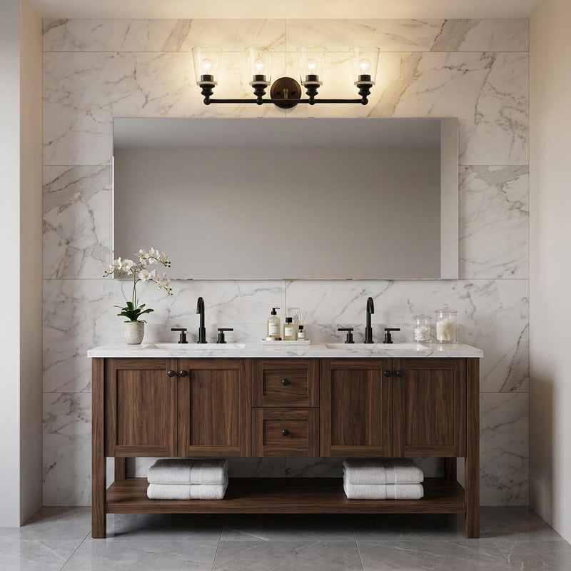 Metal And Glass Vanity Flush Mounted Sconce (398766) - Black And Clear