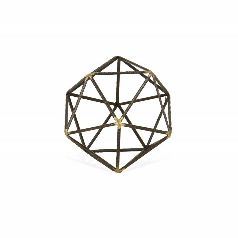 Hand Painted Geometric Orb Tabletop Sculpture (399630) - Brown / Gold