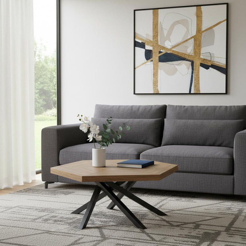 Solid Wood And Iron Free Form Coffee Table - Brown And Dark Gray