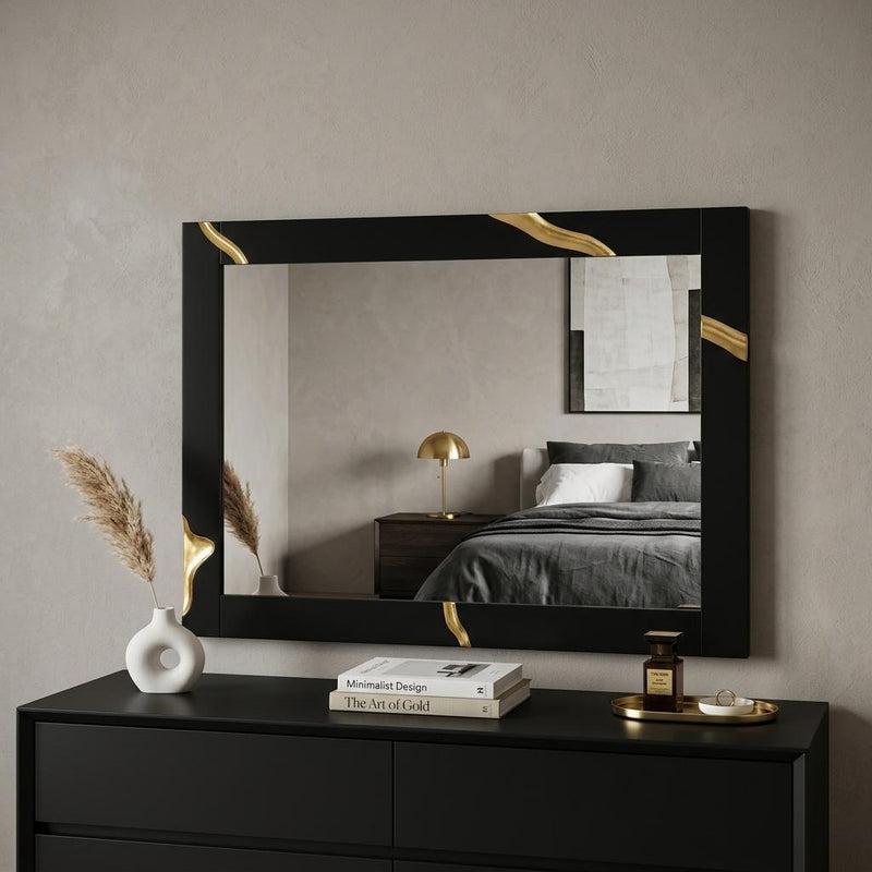 Wood Framed Dresser Mirror - Black And Gold