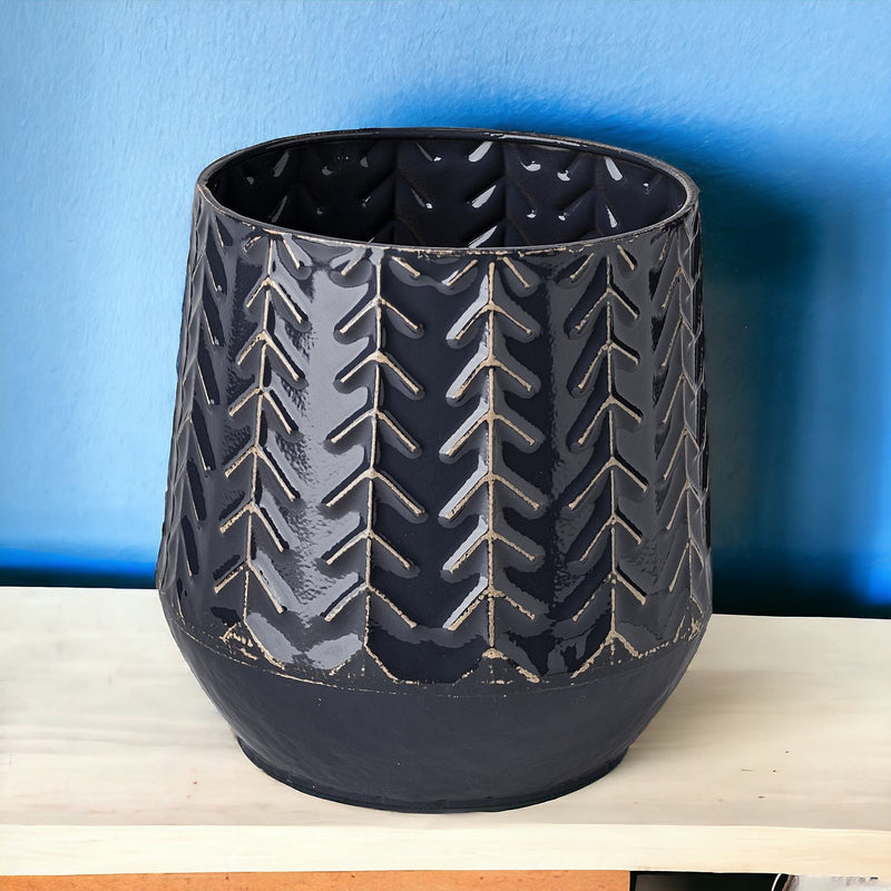 Organically Embossed Chevron Vase - Navy