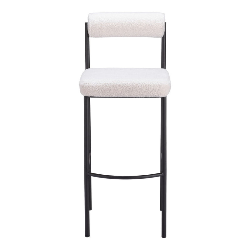 30" Shearling And Steel Low Back Bar Height Bar Chairs (Set of 2) - Ivory / Black