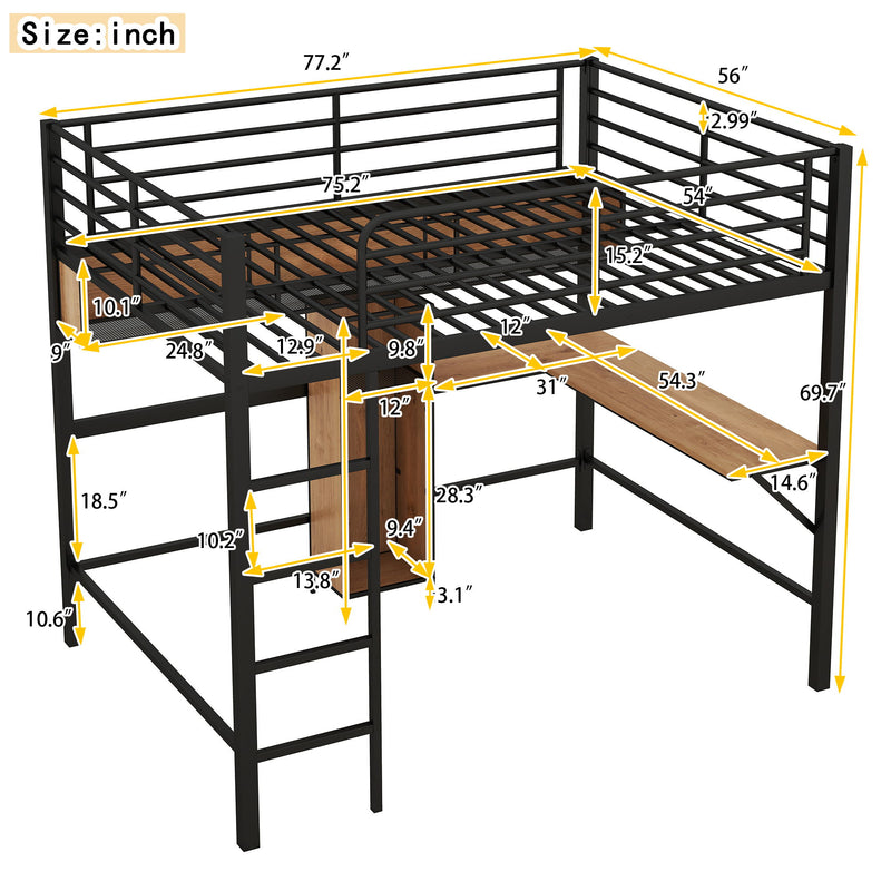 Full Size & Loft Bed With L-Shaped Desk And Shelves - Black