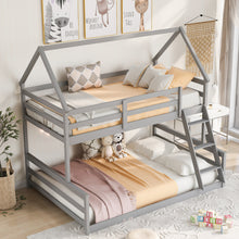 Load image into Gallery viewer, Twin over Full House Bunk Bed with Built-in Ladder,Gray
