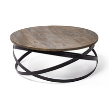 Load image into Gallery viewer, 41" Solid Wood And Metal Round Coffee Table - Brown And Black
