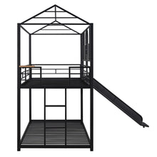 Load image into Gallery viewer, Twin Over Twin Metal Bunk Bed ,Metal Housebed With Slide,Three Colors Available.(Black with Black  Slide)(OLD SKU :LP000095AAB)
