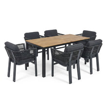 Load image into Gallery viewer, 7 Piece Outdoor Dining Set With Table And 6 Chairs - Black / Teak / Gray
