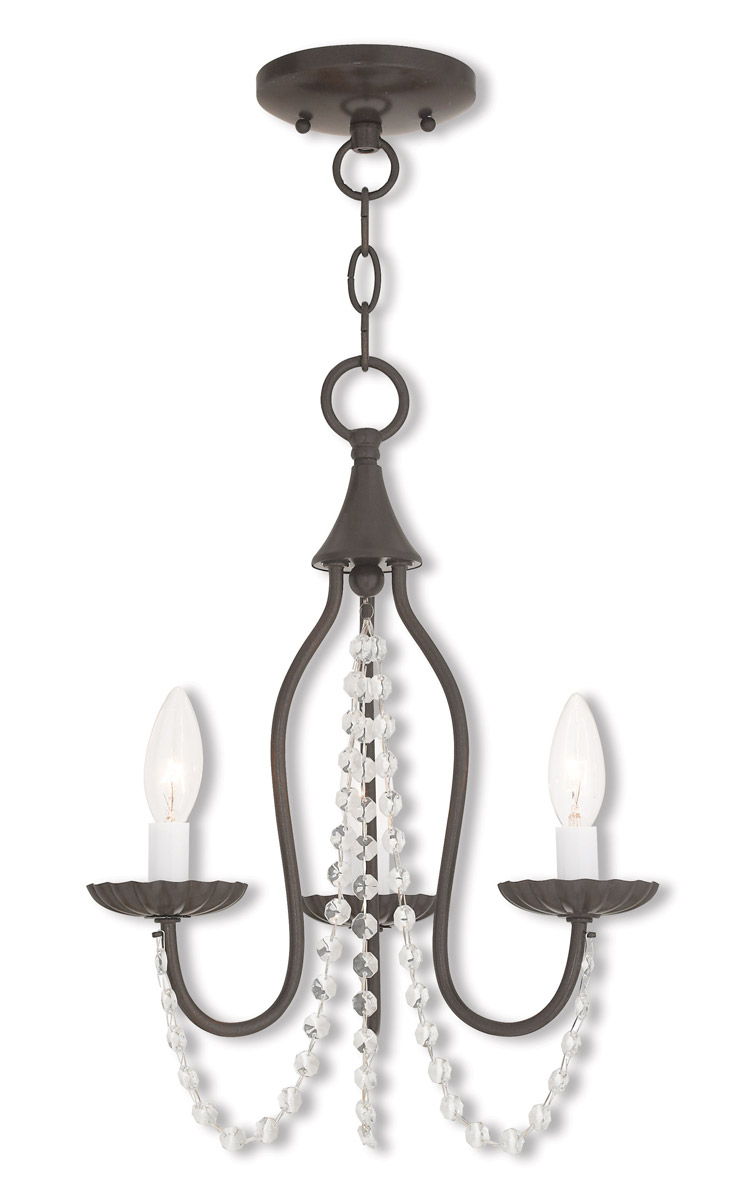 17" Three Light Metal Dimmable Chandelier With Shades - Bronze / Clear