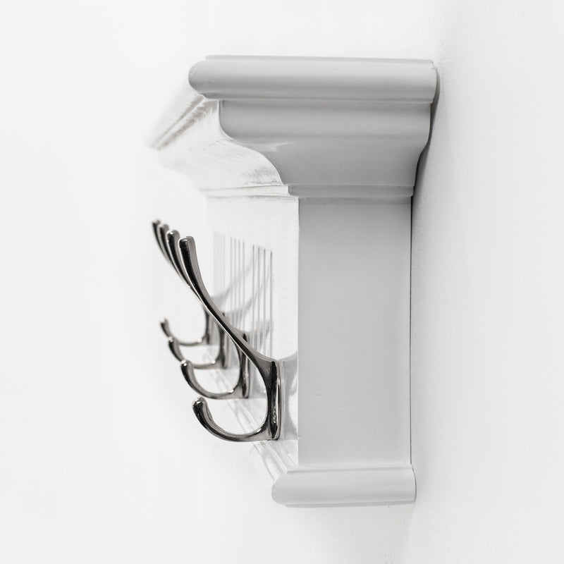 28" Wood Four Hook Wall Mount Coat Rack - White