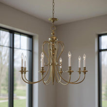 Load image into Gallery viewer, 32" Eight Light Dimmable Chandelier With Shades - Antiqued Brass
