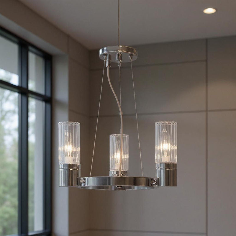 20" Three Light Dimmable Chandelier With Shades - Silver