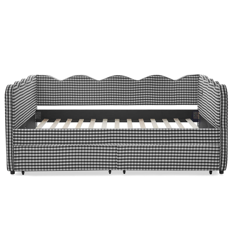Gingham Daybed & USB Charging Port, Wave-Shaped Design