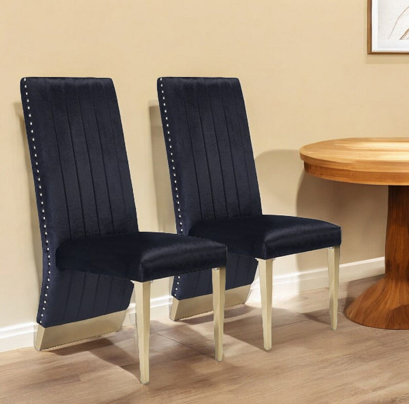 Tufted And Upholstered Velvet Dining Side Chairs (Set of 2) - Black / Gold
