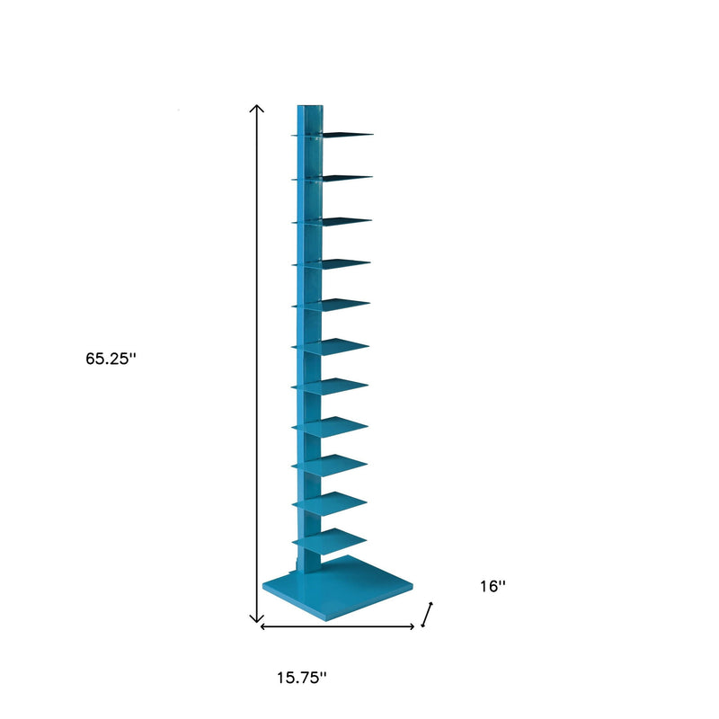 Twelve Tier Narrow Tower Bookcase - Blue
