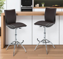 Load image into Gallery viewer, Contemporary Metal And Faux Leather Low Back Adjustable Height Bar Chairs (Set of 2) - Brown
