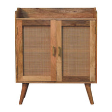 Load image into Gallery viewer, 35" Distressed Solid Wood Inlaid Rat Accent Cabinet With Two Doors - Brown
