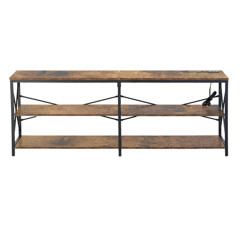Wood Open Shelving TV Stand - Brown And Black