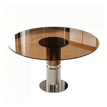 Load image into Gallery viewer, Round Dining Table &amp; Tempered Glass Top - Brown
