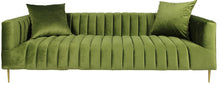 Load image into Gallery viewer, Moss Velvet Sofa With Two Toss Pillows - Green / Gold
