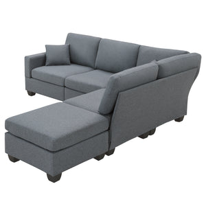 [VIDEO provided][New]89.8*60.2" Modern Sectional Sofa,5-Seat Modular Couch Set with Convertible Ottoman,L-Shape Linen Fabric Corner Couch Set with 2 Pillows for Living Room,Apartment,Office, 3 Colors