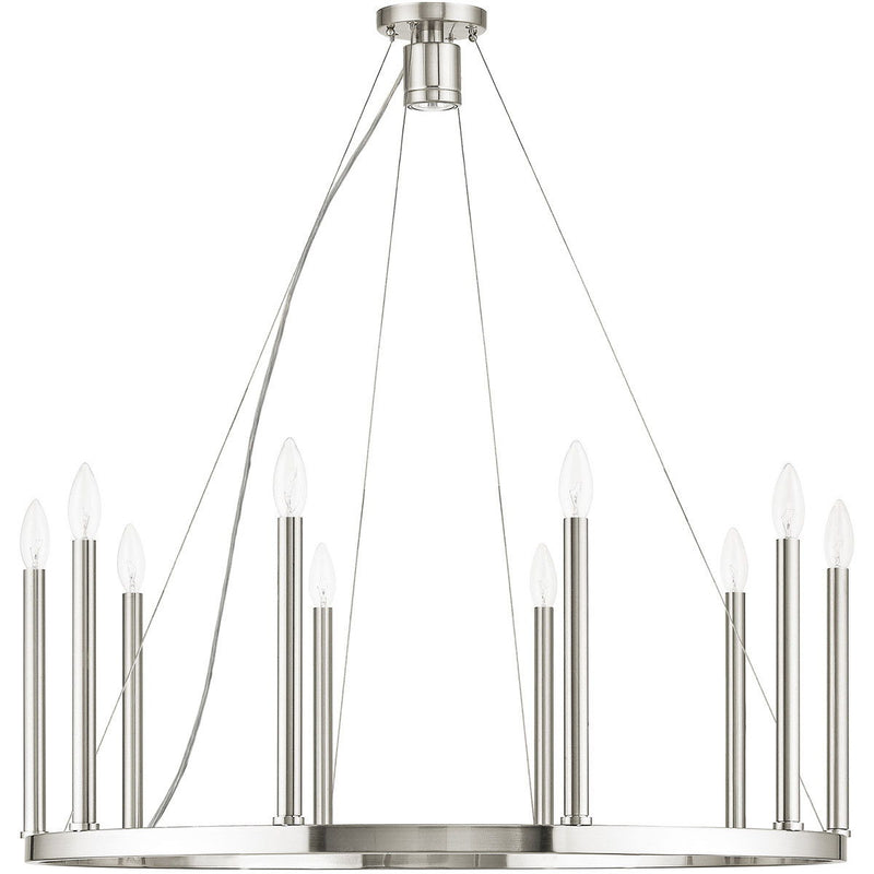 Eleven Light Metal Dimmable Chandelier With Shades - Nickel
